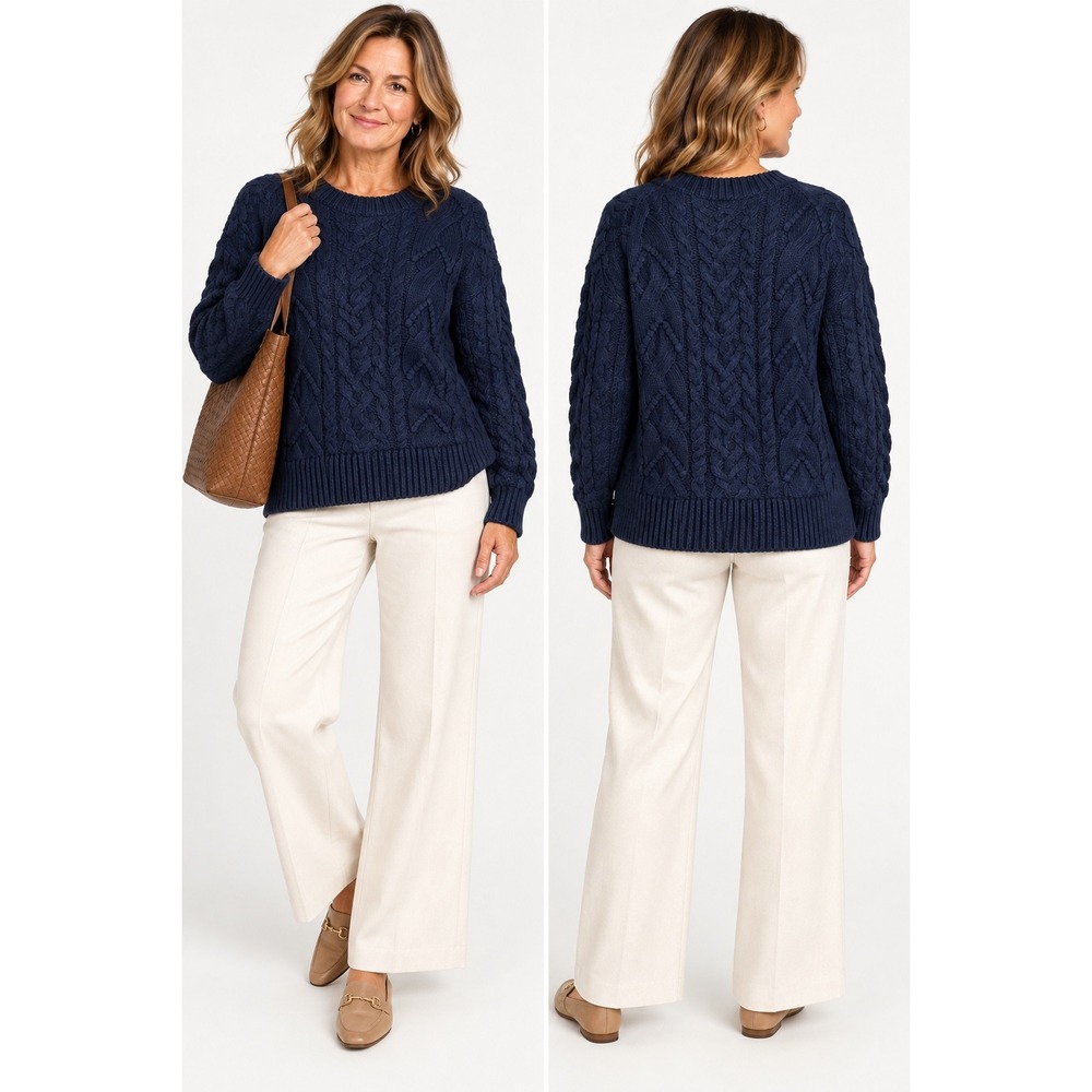 Ulla Johnson Sweater Large Navy Blue Baby Alpaca Cable Knit Side Zip Chunky Twee